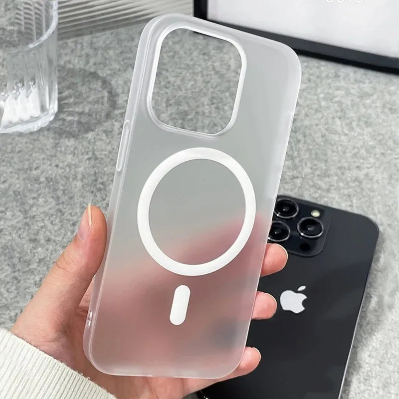 Matte Magnetic Wireless Charging Case für iPhone 11-16 Pro Max Plus, Translucent Hard Cover