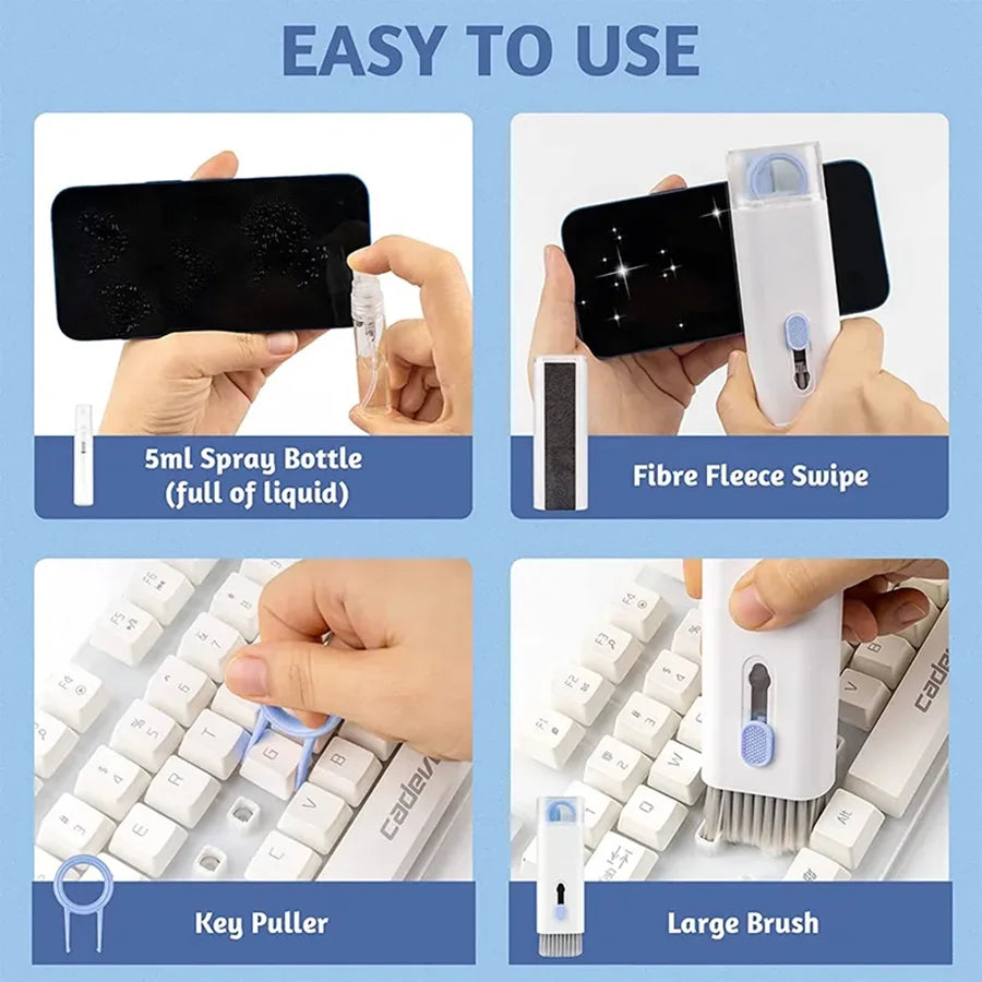 7-in-1 Tastatur-Reiniger Set mit Keycap-Entferner, Ohrhörer-Reiniger, Bildschirm-Reinigungsbürste