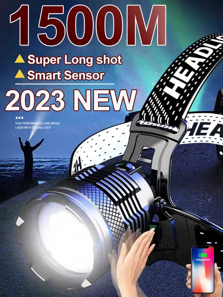 Fishing Lantern 500M Lumen Zoom Headlamp – XHP70, Sensor, USB-C, Wiederaufladbar