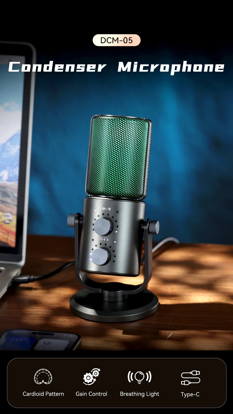 Ulanzi DCM-05 Kondensatormikrofon Cardioid für Gaming, Podcasting, Livestreaming, Meetings für Handy/PC
