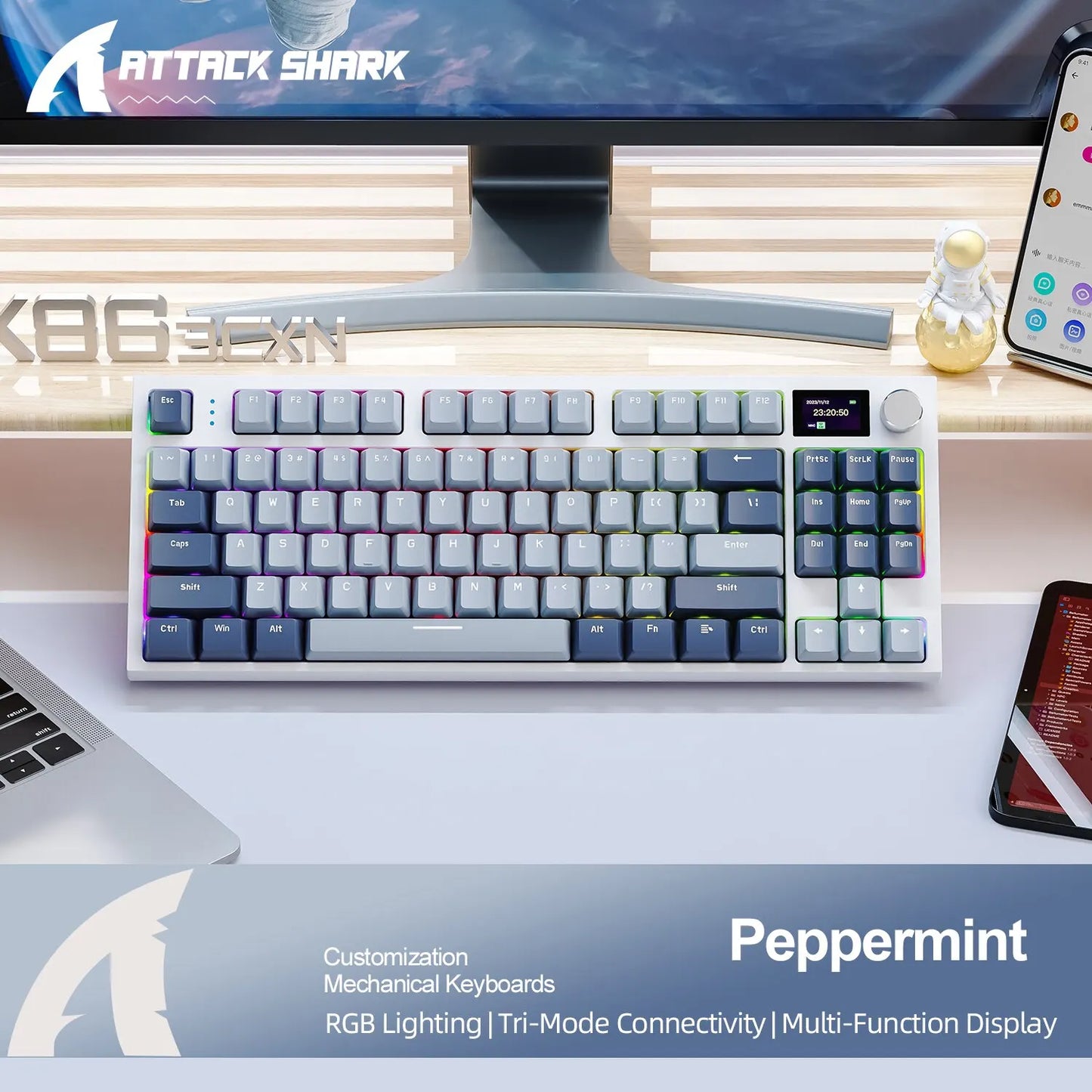 K86 Wireless Hot-Swap Keyboard mit Display & Drehregler – Bluetooth/2.4G für Gaming & Arbeit