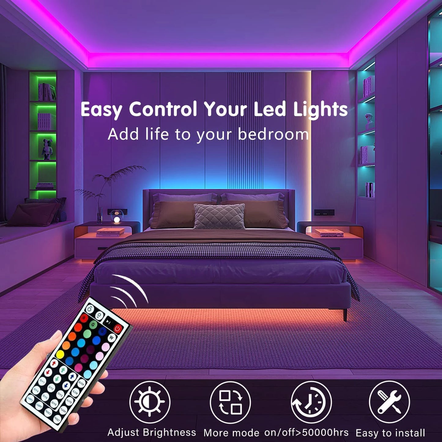 1–20 m LED-Strip RGB mit 24/44-Tasten-Fernbedienung für Zuhause, Schlafzimmer, Party, TV-Hintergrundbeleuchtung
