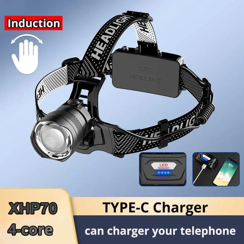 Fishing Lantern 500M Lumen Zoom Headlamp – XHP70, Sensor, USB-C, Wiederaufladbar