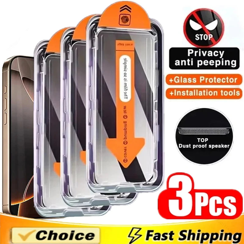 3er-Pack Anti-Spy Displayschutz für iPhone 7–16 Serie, staubfreie Montage
