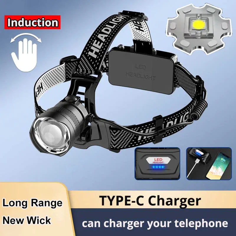 Fishing Lantern 500M Lumen Zoom Headlamp – XHP70, Sensor, USB-C, Wiederaufladbar