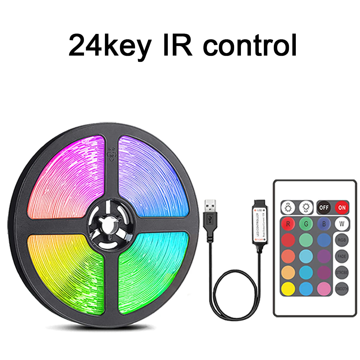 1–20 m LED-Strip RGB mit 24/44-Tasten-Fernbedienung für Zuhause, Schlafzimmer, Party, TV-Hintergrundbeleuchtung