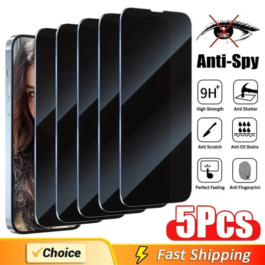 5er-Pack Privacy Schutzglas für iPhone 8K 16/15/14/13/12/11 Pro/Max/Mini XR X XS Max