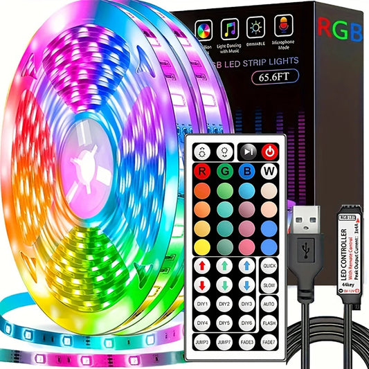 1–20 m LED-Strip RGB mit 24/44-Tasten-Fernbedienung für Zuhause, Schlafzimmer, Party, TV-Hintergrundbeleuchtung