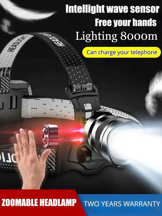Fishing Lantern 500M Lumen Zoom Headlamp – XHP70, Sensor, USB-C, Wiederaufladbar