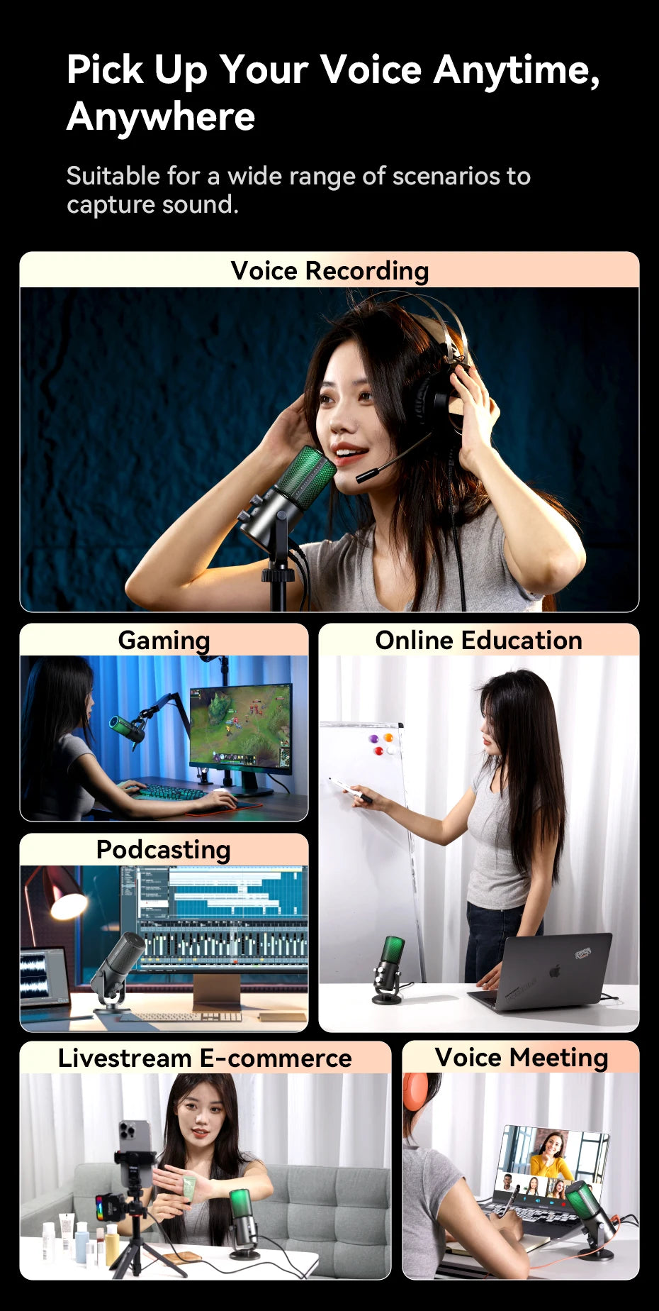 Ulanzi DCM-05 Kondensatormikrofon Cardioid für Gaming, Podcasting, Livestreaming, Meetings für Handy/PC