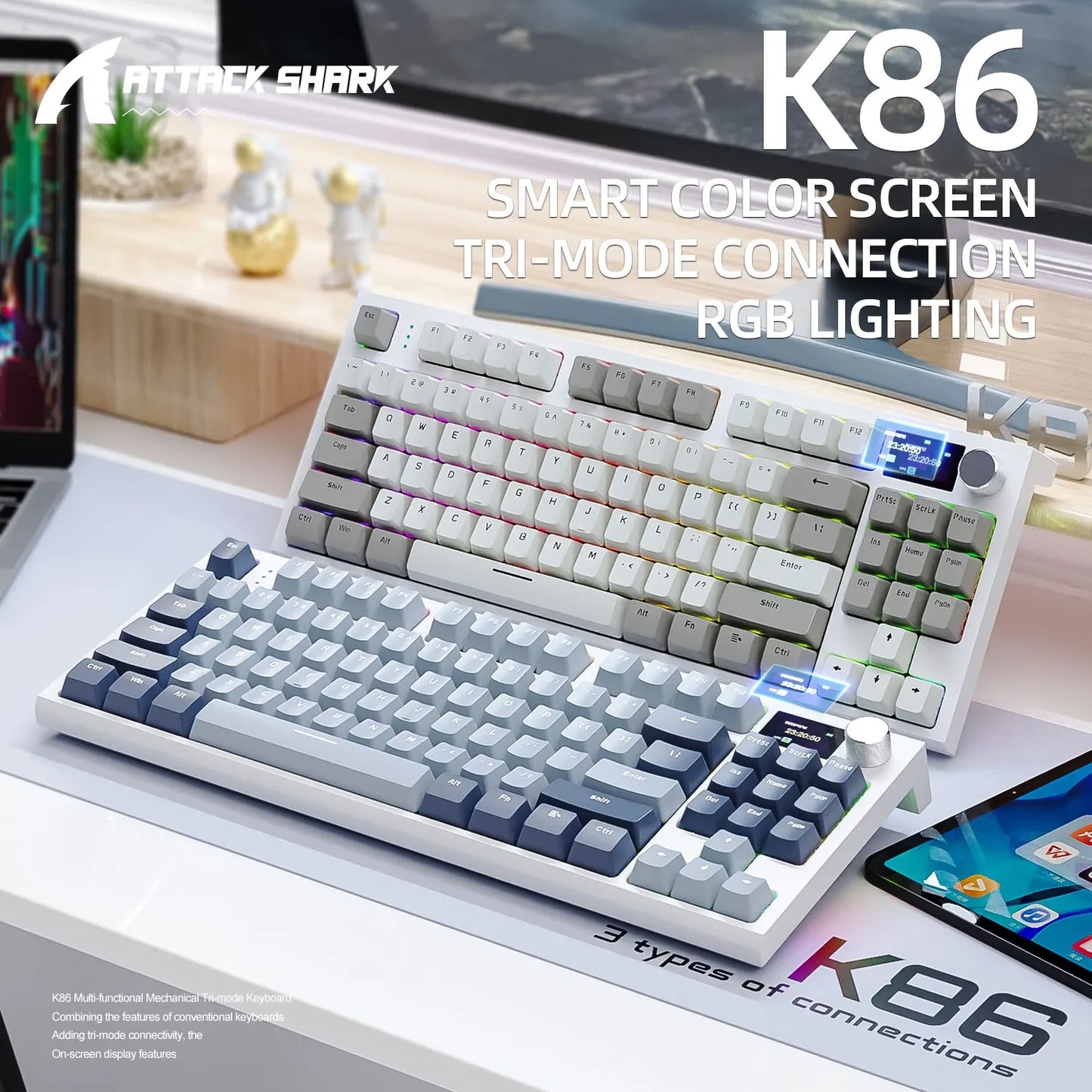 K86 Wireless Hot-Swap Keyboard mit Display & Drehregler – Bluetooth/2.4G für Gaming & Arbeit