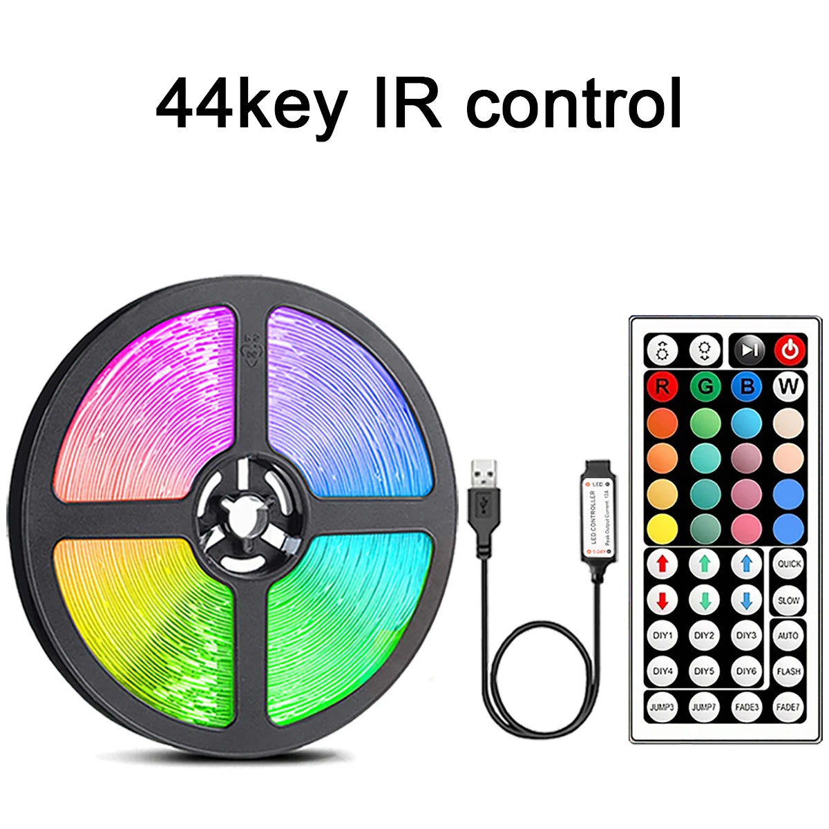 1–20 m LED-Strip RGB mit 24/44-Tasten-Fernbedienung für Zuhause, Schlafzimmer, Party, TV-Hintergrundbeleuchtung