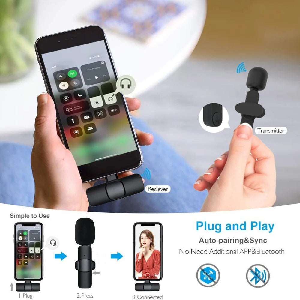 Kabelloses Lavalier-Mikrofon für iPhone & Android – tragbar, lange Akkulaufzeit, ideal für Aufnahme, Livestream & Gaming